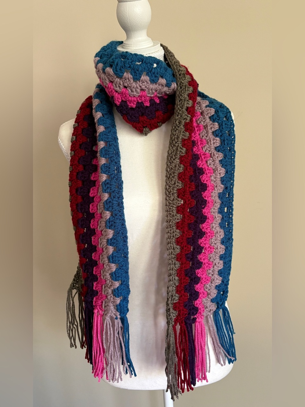 Multicolor Crochet Fringe Scarf